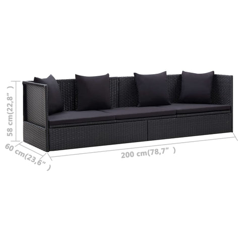 Garten-Sofabett mit Kissen Poly Rattan Schwarz