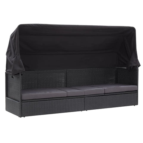 Outdoor-Sofabett mit Dach Poly-Rattan Schwarz