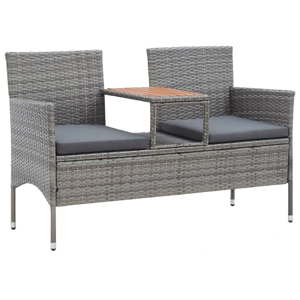 2-Sitzer-Gartenbank mit Teetisch 143 cm Poly Rattan Grau