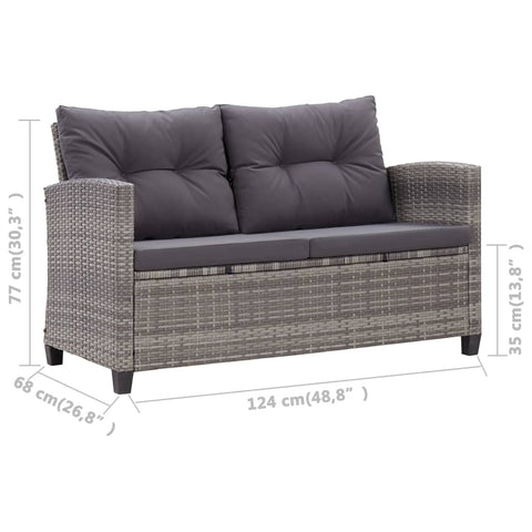 2-Sitzer-Gartensofa mit Kissen Grau 124 cm Poly Rattan