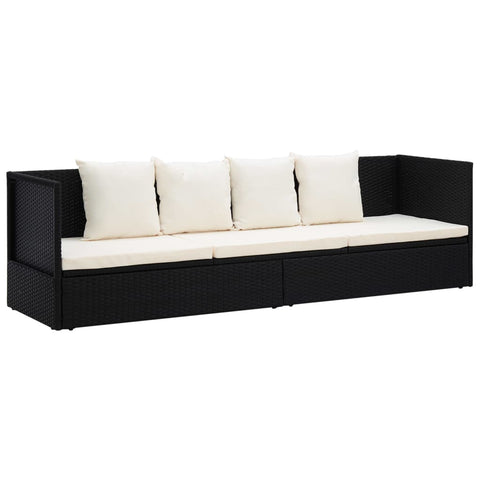 Garten-Sofabett mit Kissen Poly Rattan Schwarz