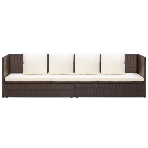 Garten-Sofabett mit Kissen Poly Rattan Braun