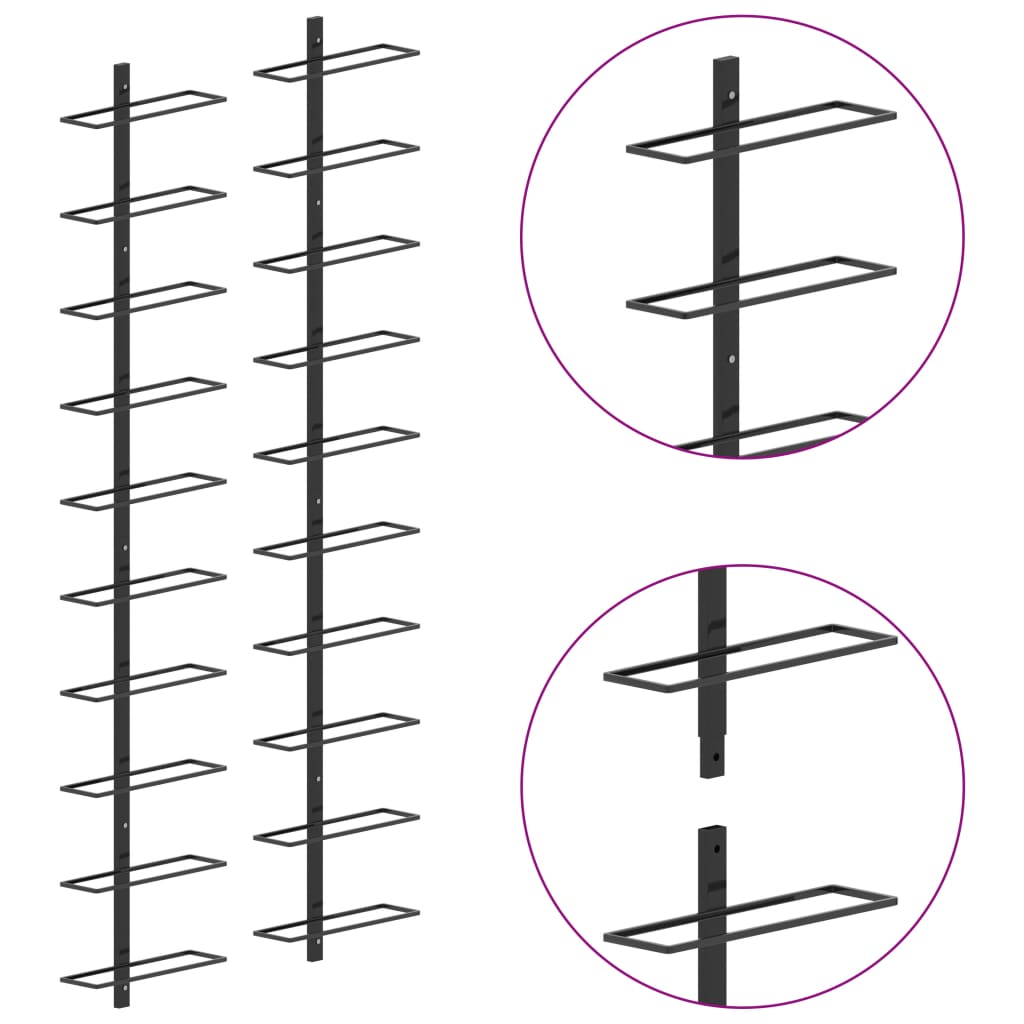 Wand-Weinregale für 20 Flaschen 2 Stk. Schwarz Metall