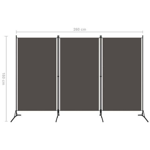 3-tlg. Raumteiler Anthrazit 260x180 cm