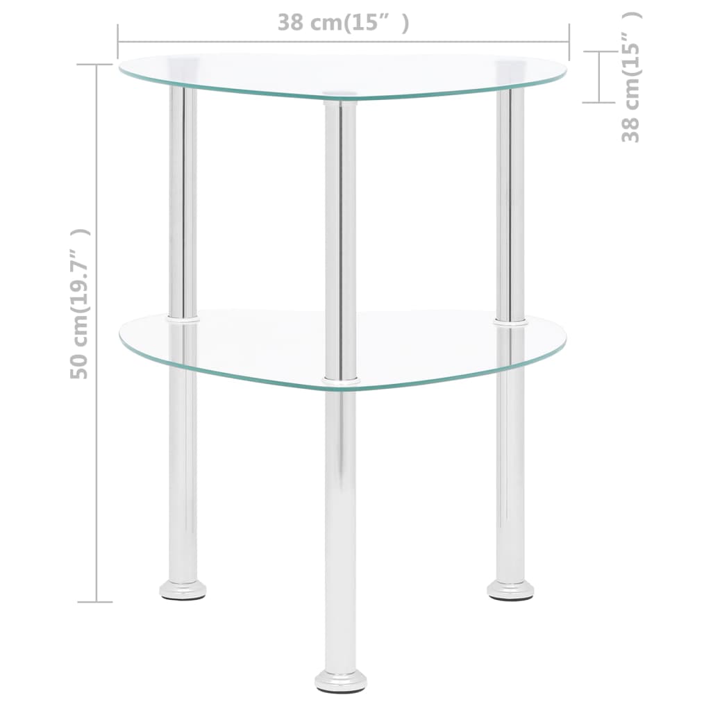 Beistelltisch mit 2 Ablagen Transparent 38x38x50 cm Hartglas