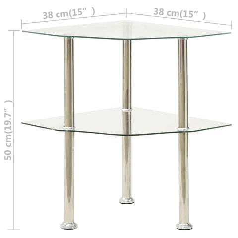 Beistelltisch mit 2 Ablagen Transparent 38x38x50 cm Hartglas