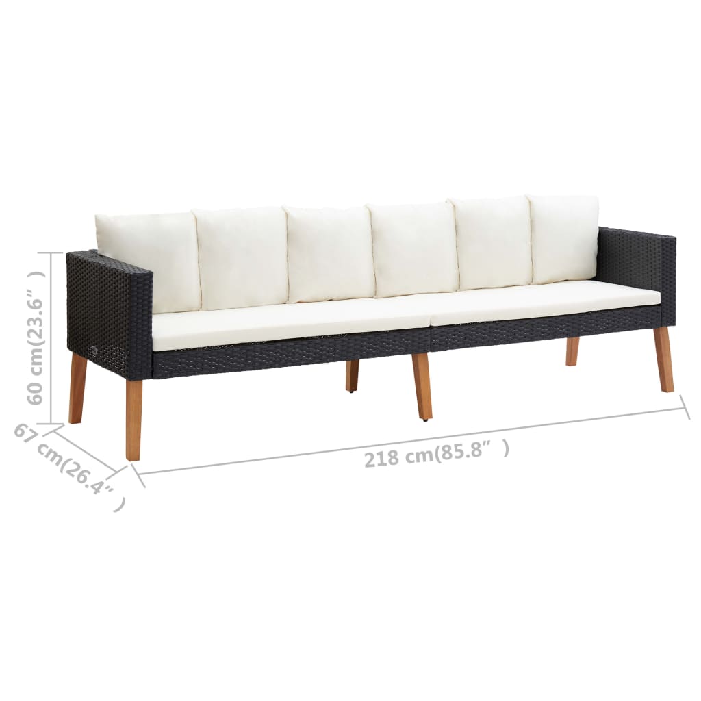 3-Sitzer-Gartensofa mit Auflagen Poly Rattan Schwarz