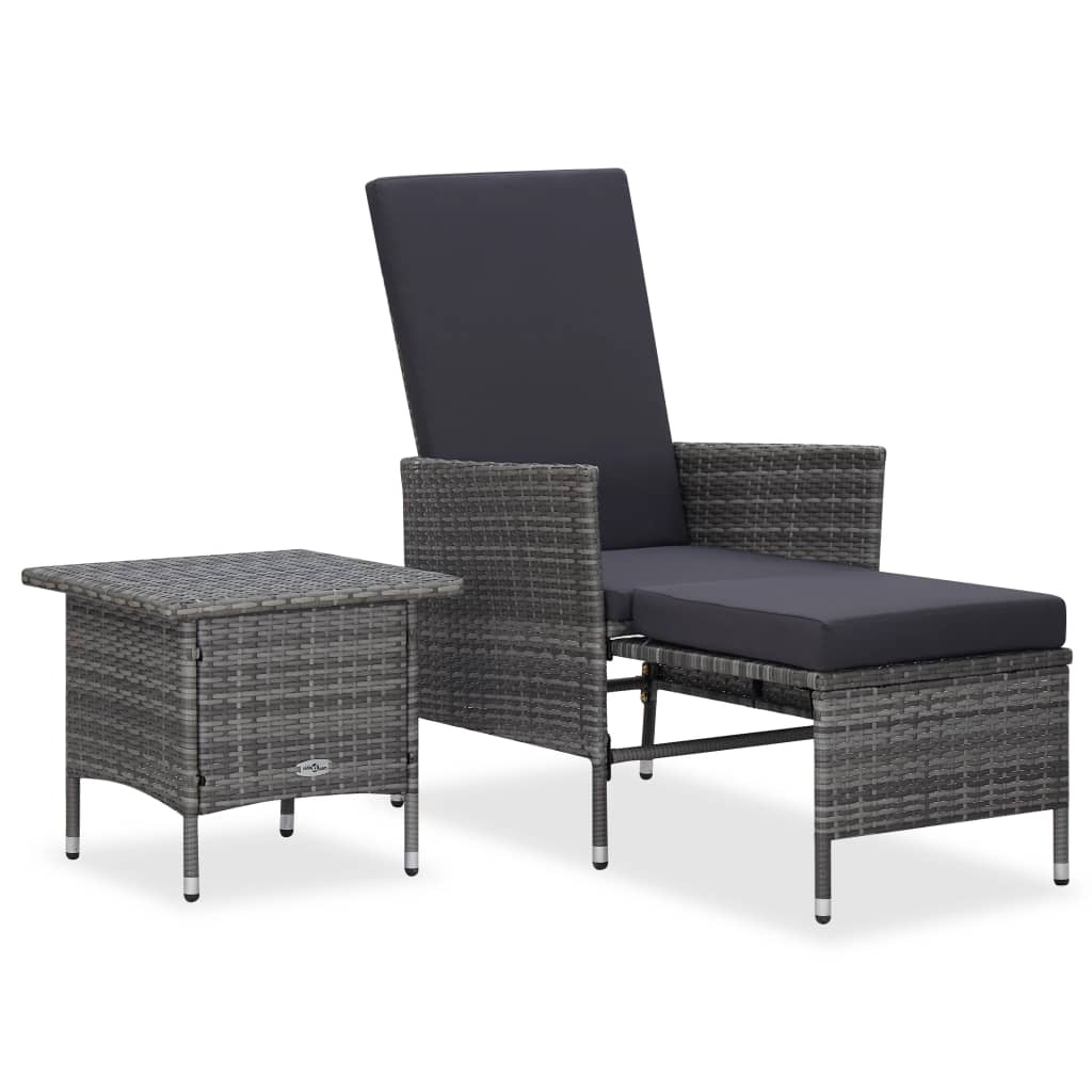 2-tlg. Garten-Lounge-Set mit Kissen Poly Rattan Grau