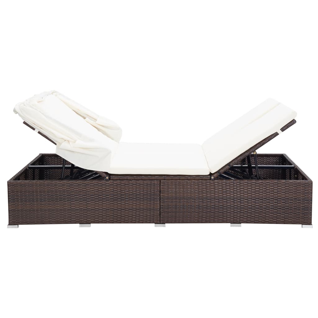 2-Personen-Sonnenliege mit Auflage Poly Rattan Braun