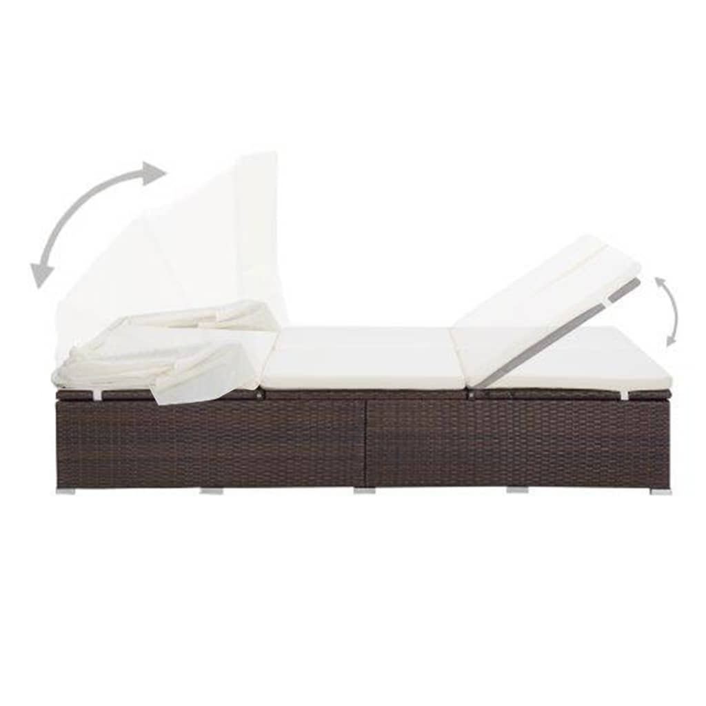 2-Personen-Sonnenliege mit Auflage Poly Rattan Braun