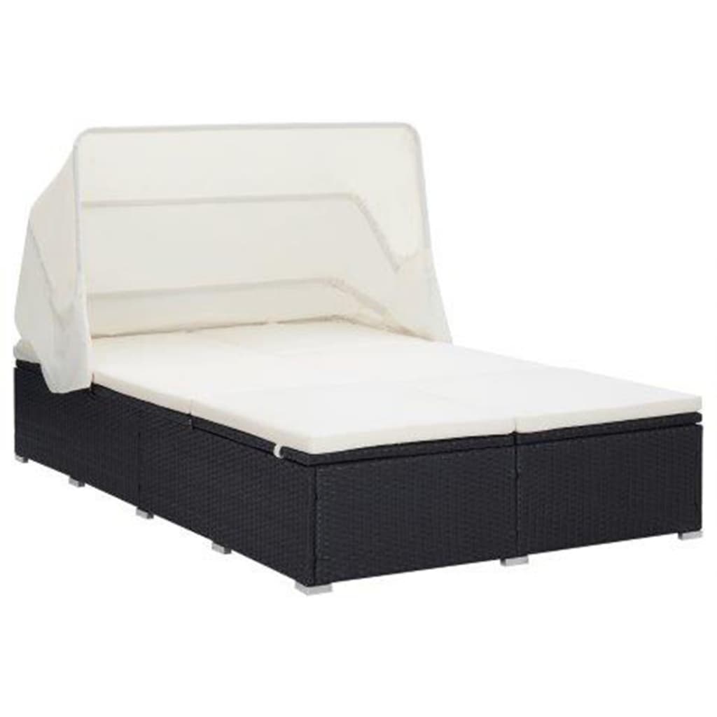 2-Personen-Sonnenliege mit Auflage Poly Rattan Schwarz