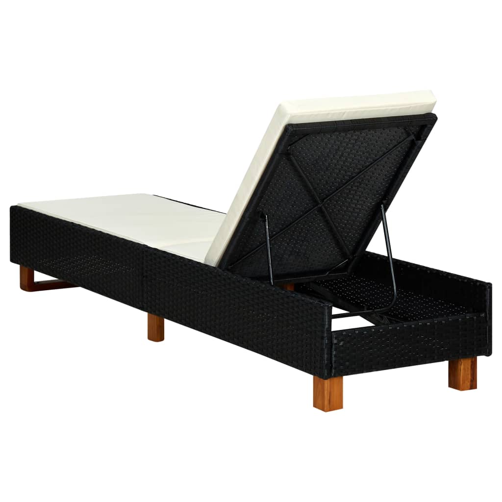 Sonnenliege mit Auflage Poly Rattan Schwarz