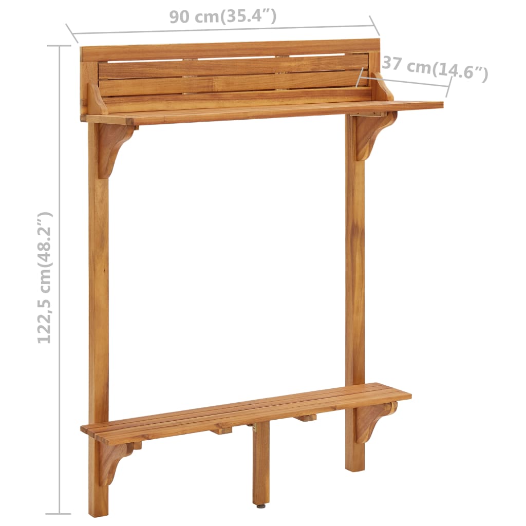 Balkon-Stehtisch 90x37x122,5 cm Massivholz Akazie