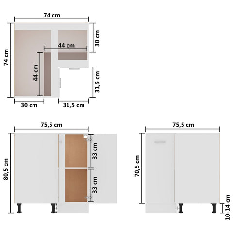 Eckunterschrank Weiß 75,5x75,5x81,5 cm Holzwerkstoff