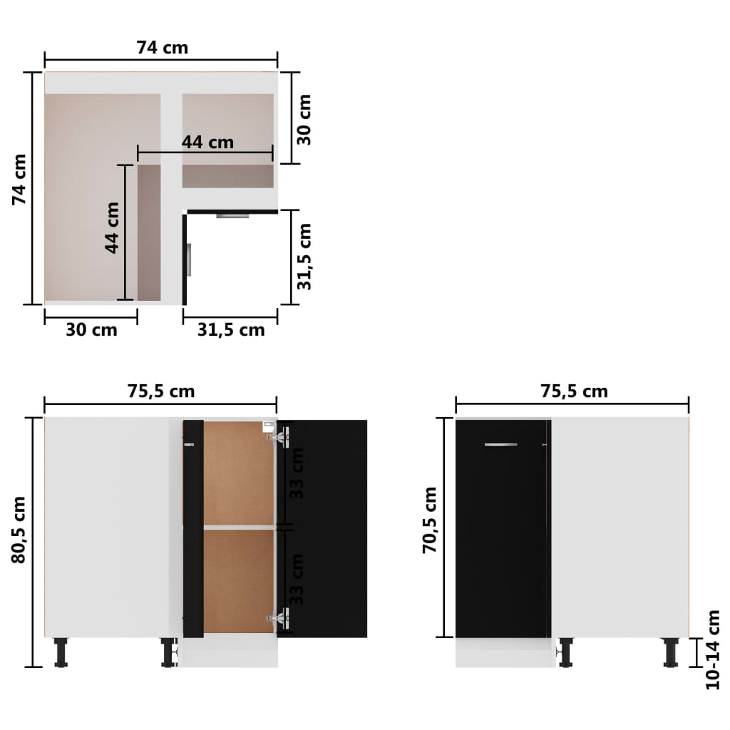 Eckunterschrank Schwarz 75,5x75,5x80,5 cm Holzwerkstoff