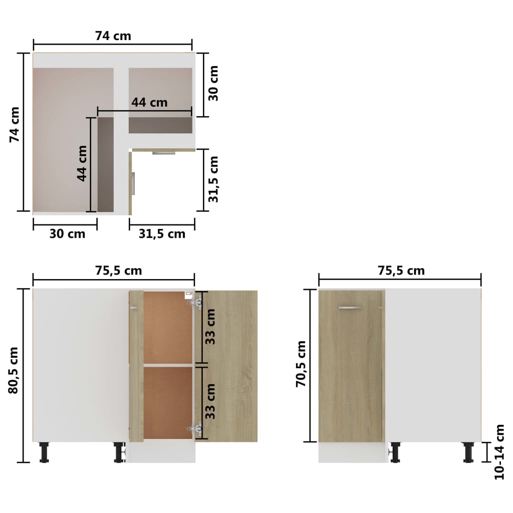 Eckunterschrank Sonoma-Eiche 75,5x75,5x80,5 cm Holzwerkstoff