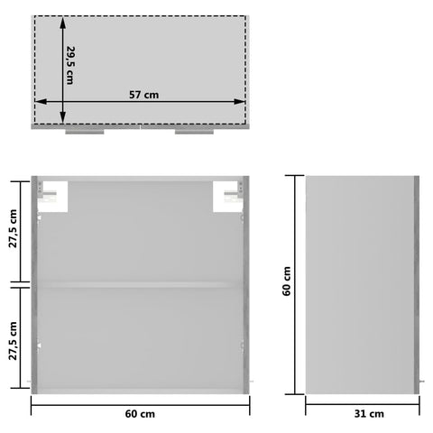 Hängeglasschrank Betongrau 60x31x60 cm Holzwerkstoff