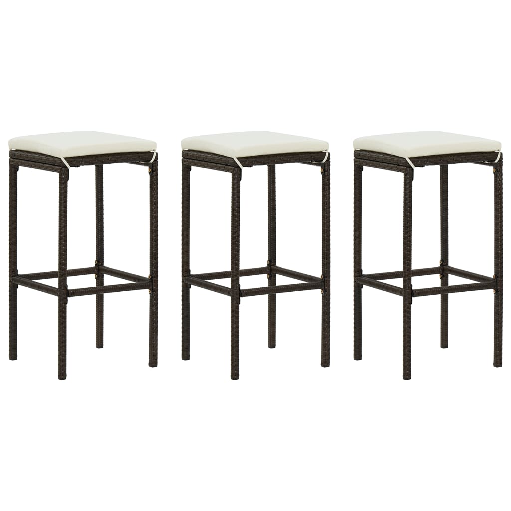 Barhocker mit Kissen 3 Stk. Braun Poly Rattan