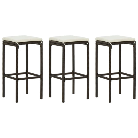 Barhocker mit Kissen 3 Stk. Braun Poly Rattan