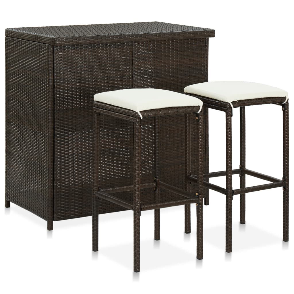 3-tlg. Bar Set Poly Rattan Braun