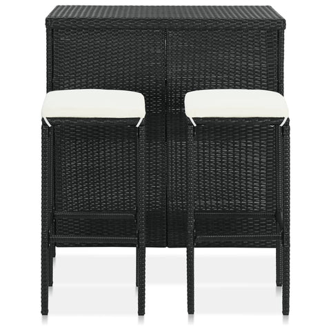 3-tlg. Bar Set Poly Rattan Schwarz