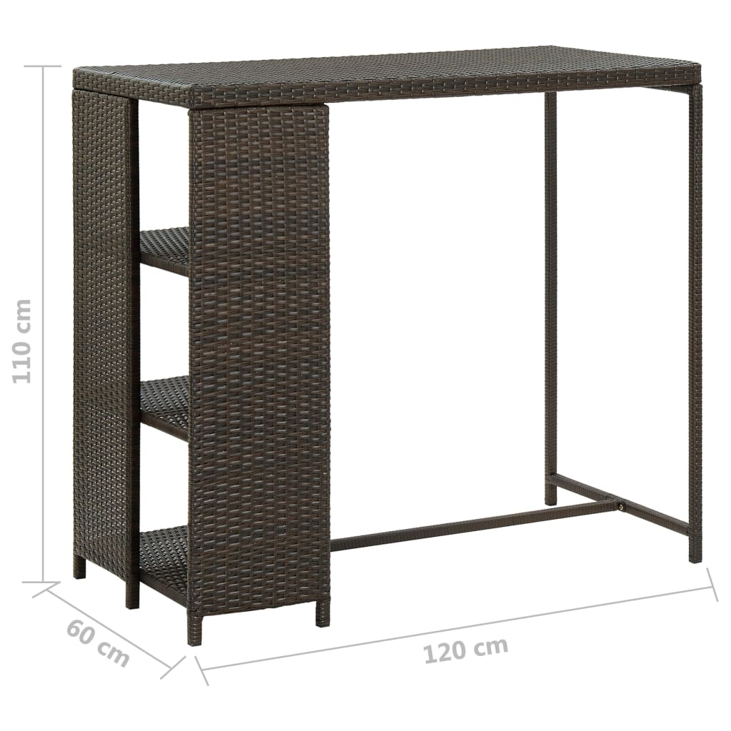 Bartisch mit Regal Braun 120x60x110 cm Poly Rattan