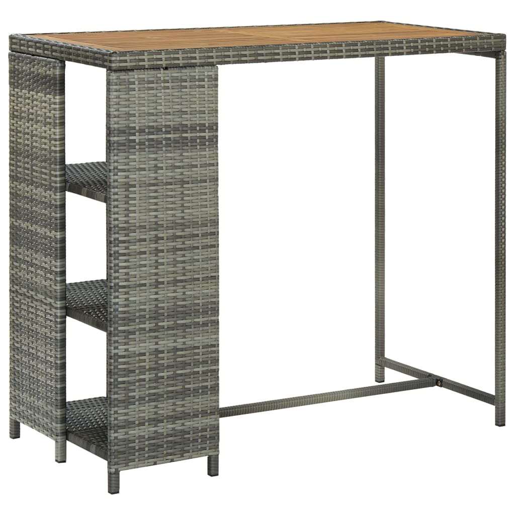 Bartisch mit Regal Grau 120x60x110 cm Poly Rattan