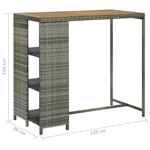 Bartisch mit Regal Grau 120x60x110 cm Poly Rattan