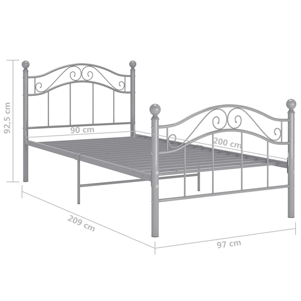 Bett Grau Metall 90x200 cm