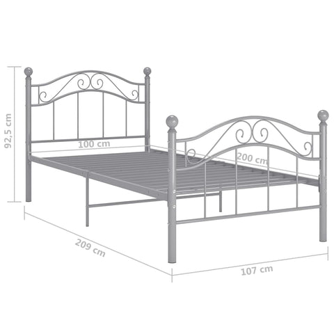 Bett Grau Metall 100x200 cm