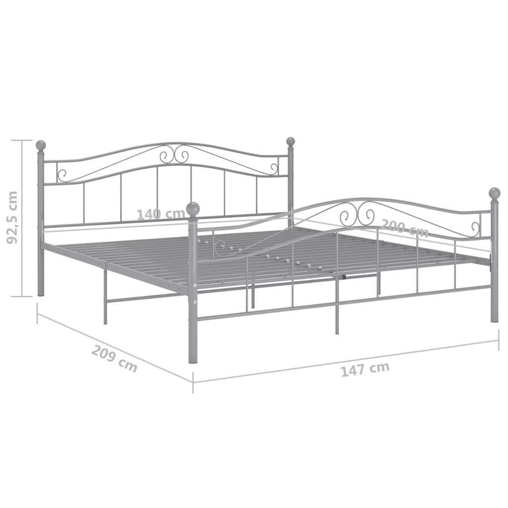 Bett Grau Metall 140x200 cm