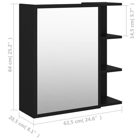 Bad-Spiegelschrank Schwarz 62,5x20,5x64 cm Holzwerkstoff