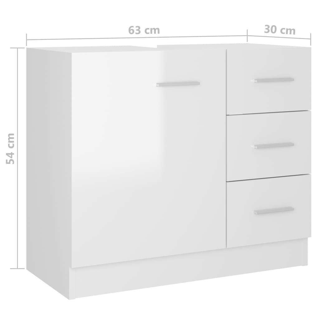 Waschbeckenunterschrank Hochglanz-Weiß 63x30x54 cm Spanplatte