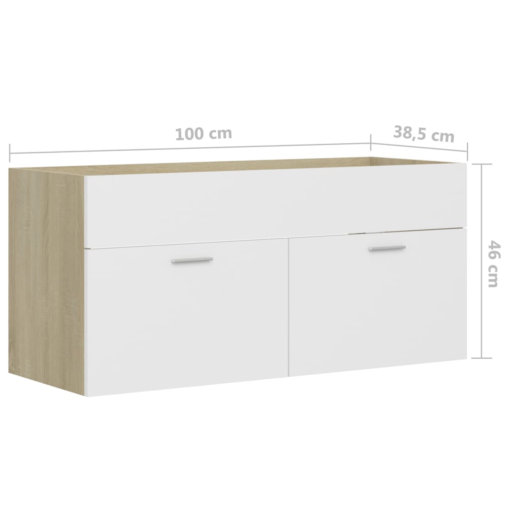 Waschbeckenunterschrank Weiß Sonoma-Eiche 100x38,5x46 cm