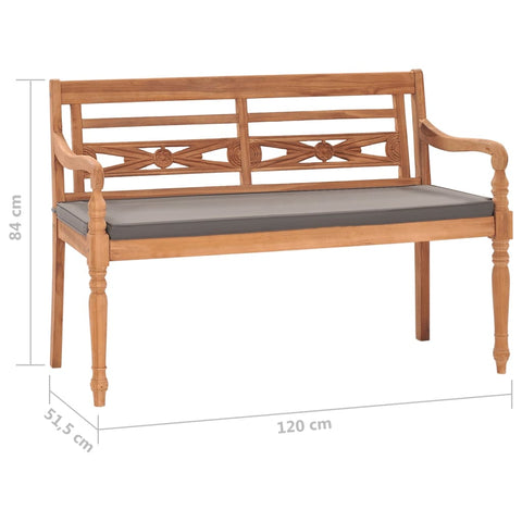 Batavia-Bank mit Dunkelgrauem Kissen 120 cm Teak Massivholz