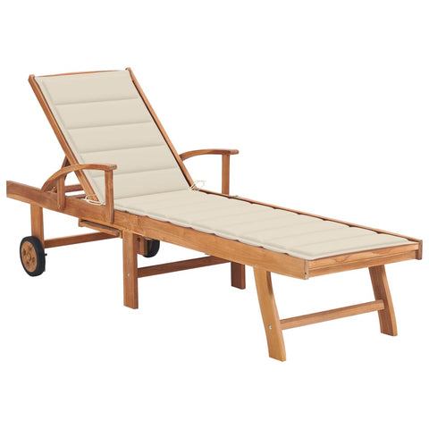 Sonnenliege mit Auflage Creme Massivholz Teak