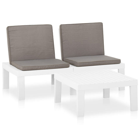 2-tlg. Garten-Lounge-Set mit Auflagen Kunststoff Weiß