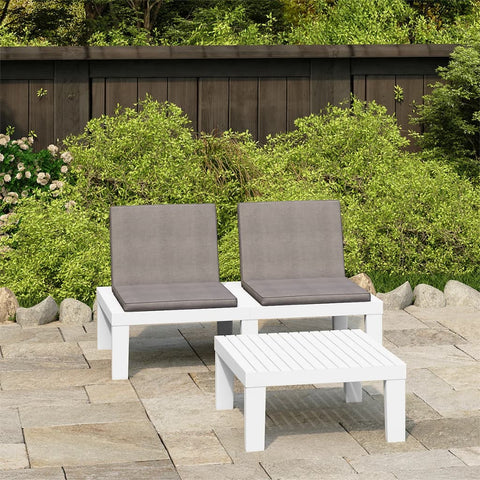 2-tlg. Garten-Lounge-Set mit Auflagen Kunststoff Weiß