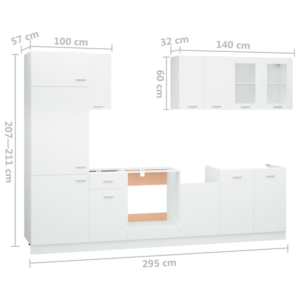 8-tlg. Küchenzeile Weiß Holzwerkstoff