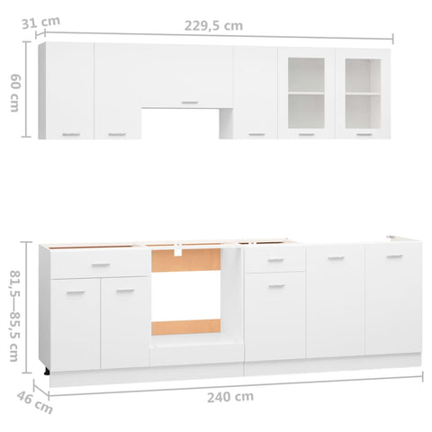 8-tlg. Küchenzeile Weiß Holzwerkstoff