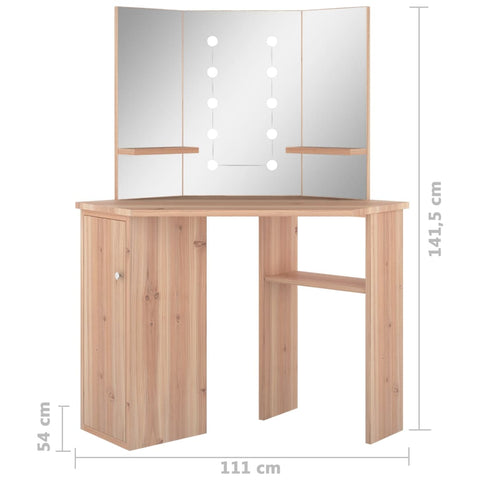 Eck-Schminktisch mit LED Eichen-Optik 111x54x141,5 cm