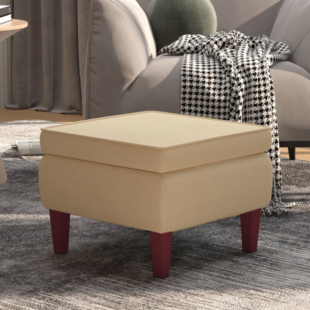 Hocker mit Holzbeinen Creme Samt