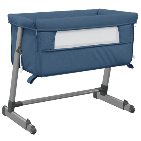 Babybett mit Matratze Marineblau Leinenstoff