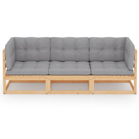 3-Sitzer-Gartensofa mit Kissen Kiefer Massivholz