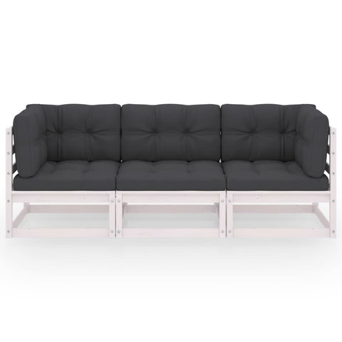 3-Sitzer-Gartensofa mit Kissen Kiefer Massivholz