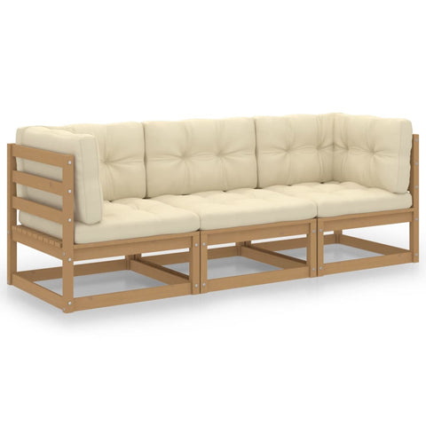 3-Sitzer-Gartensofa mit Kissen Kiefer Massivholz