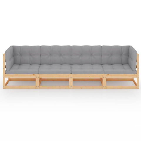 4-Sitzer-Gartensofa mit Kissen Kiefer Massivholz