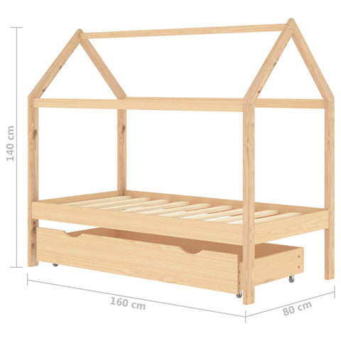 Kinderbett mit Schublade Massivholz Kiefer 80x160 cm