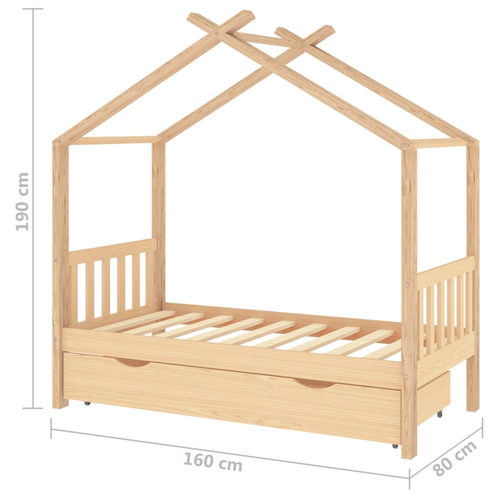 Kinderbett mit Schublade Massivholz Kiefer 80x160 cm