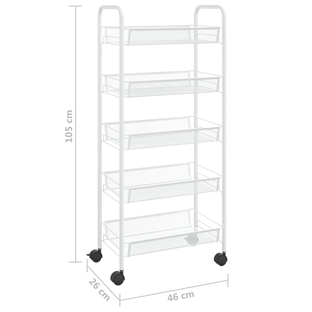 Küchenwagen 5 Etagen Weiß 46x26x105 cm Eisen